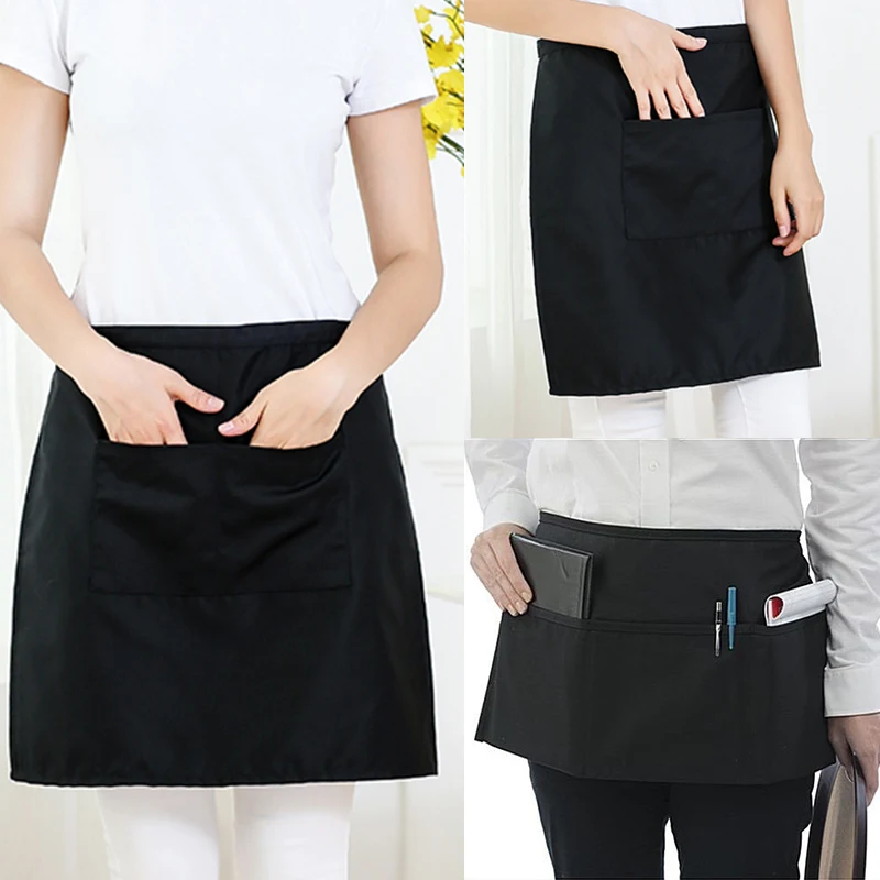 

2 Style Black Waist Half Short Apron with Pockets Restaurant Waiters Waitress Chef Apron Kitchen Accessories