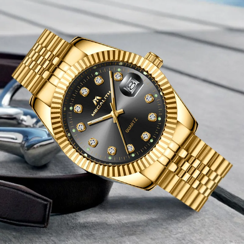 MEGALITH 2019 New Gold Watch Waterproof Date Analogue Quartz Wrist