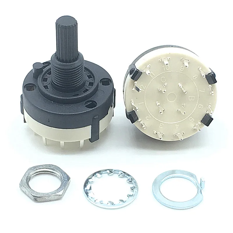 

RS26 4P3T 4 Pole 3 Position Selectable Band Rotary Channel Selector Switch Handle length 20MM with knob
