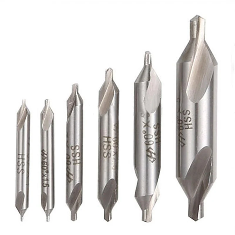 6Pcs HSS Center Drill Bits Set Combined Countersinks Kit 60 Degree Angle 5/3/2.5/2/1.5/1mm Drilling Cutting Tools Mayitr
