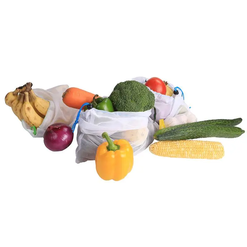 

Drawstring Harness Pocket Polyester Mesh Bag Creative Supermarket Fruit Storage Bag Vegetable Organizer For Kitchen Shopping