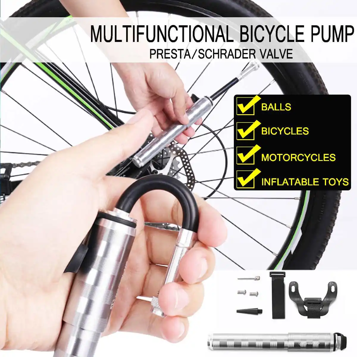 Cycling Pump Bicycle Pump Alloy Portable Tire Inflator Air Needle
