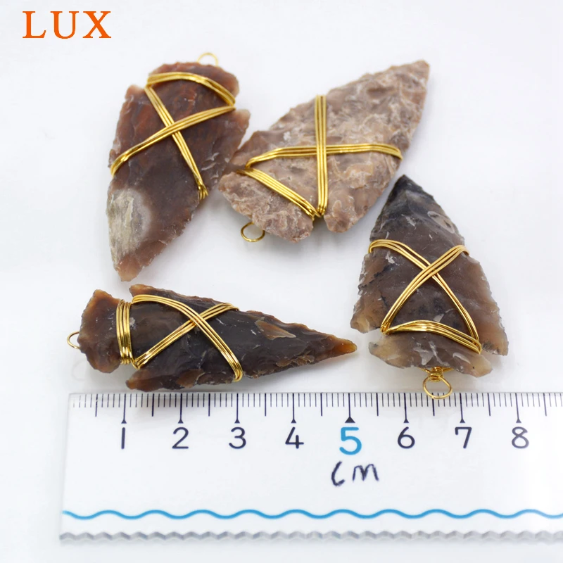 Copper Wire Wrapped Raw Natural Jaspers Arrowhead Charm, Agate Arrow Pendants, Boho Jewelry Making 4