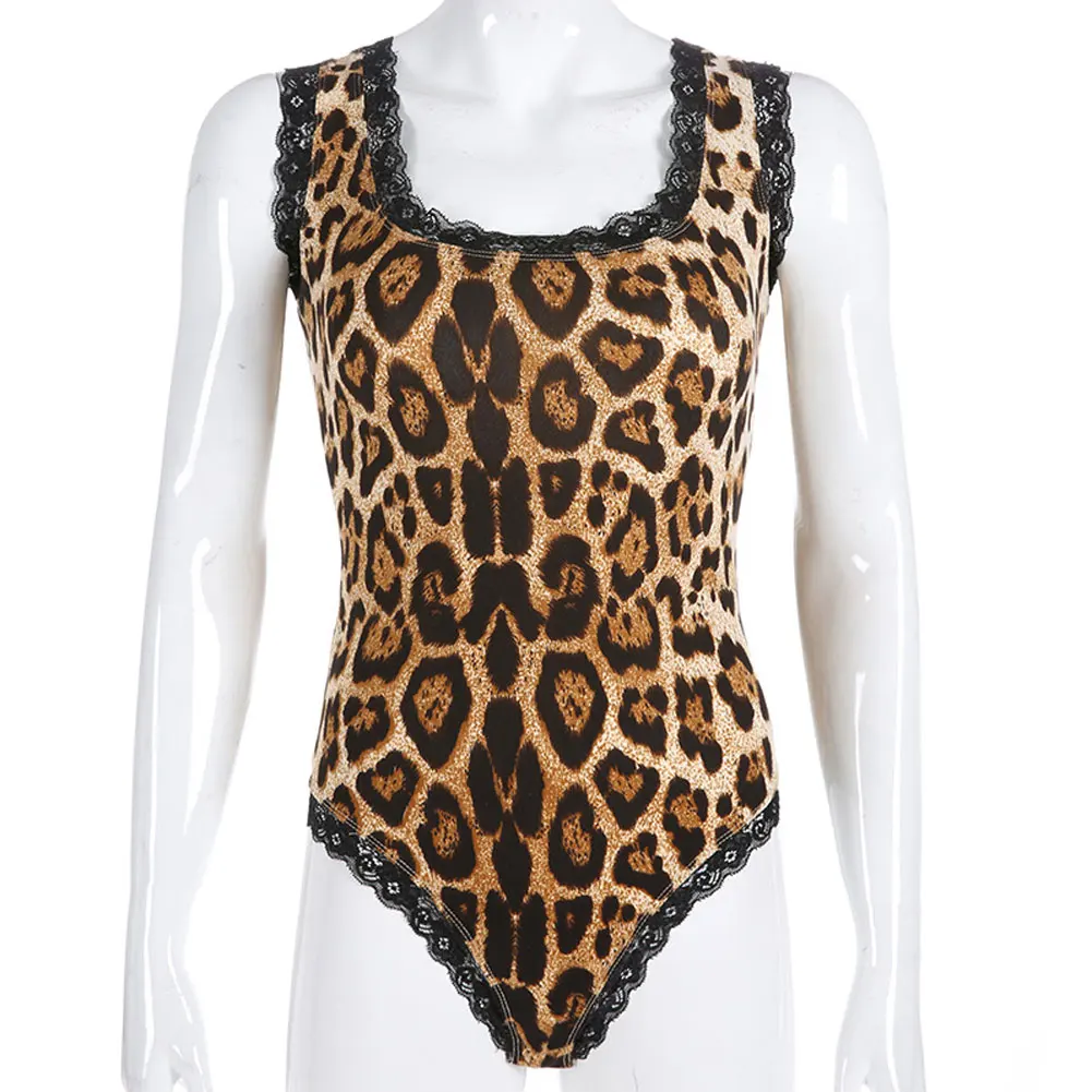 Women Sleeveless Leopard Stretch Leotard Bodysuit Jumpsuit Top Sexy Women Clothes Bodycon Romper