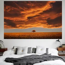 Вечернее светящееся Золотая Пшеница поле гобелен конец дерево светящееся сияние Малиновые облака огромный пастбище ткань одеяло dеcoration