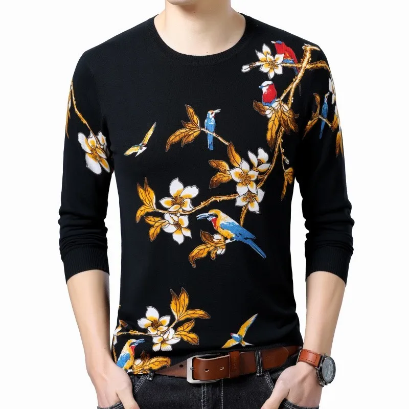 Модный пуловер Erkek Kazak Золотой Sueter Hombre Slim Fit Pull Homme мужской свитер с цветочным принтом Мужская Chompas Hombre