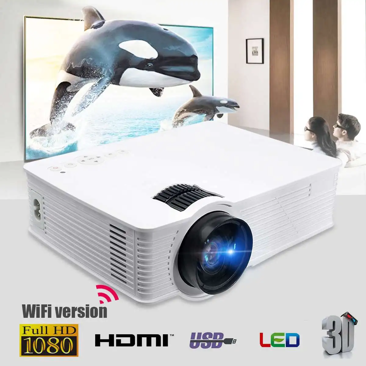 Thinyou GP-9 White Wifi version LED Projector 3000 Lumens 1080p Full HD Led Projector Digital Home Theater