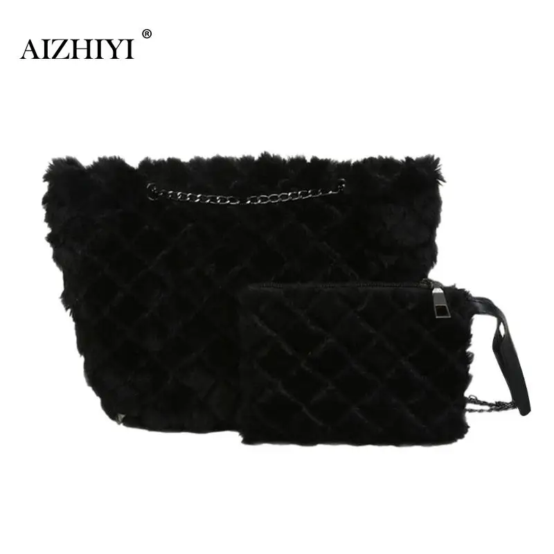 Buy 2pcs/set Faux Fur Clutch Totes Women Handbags Flap