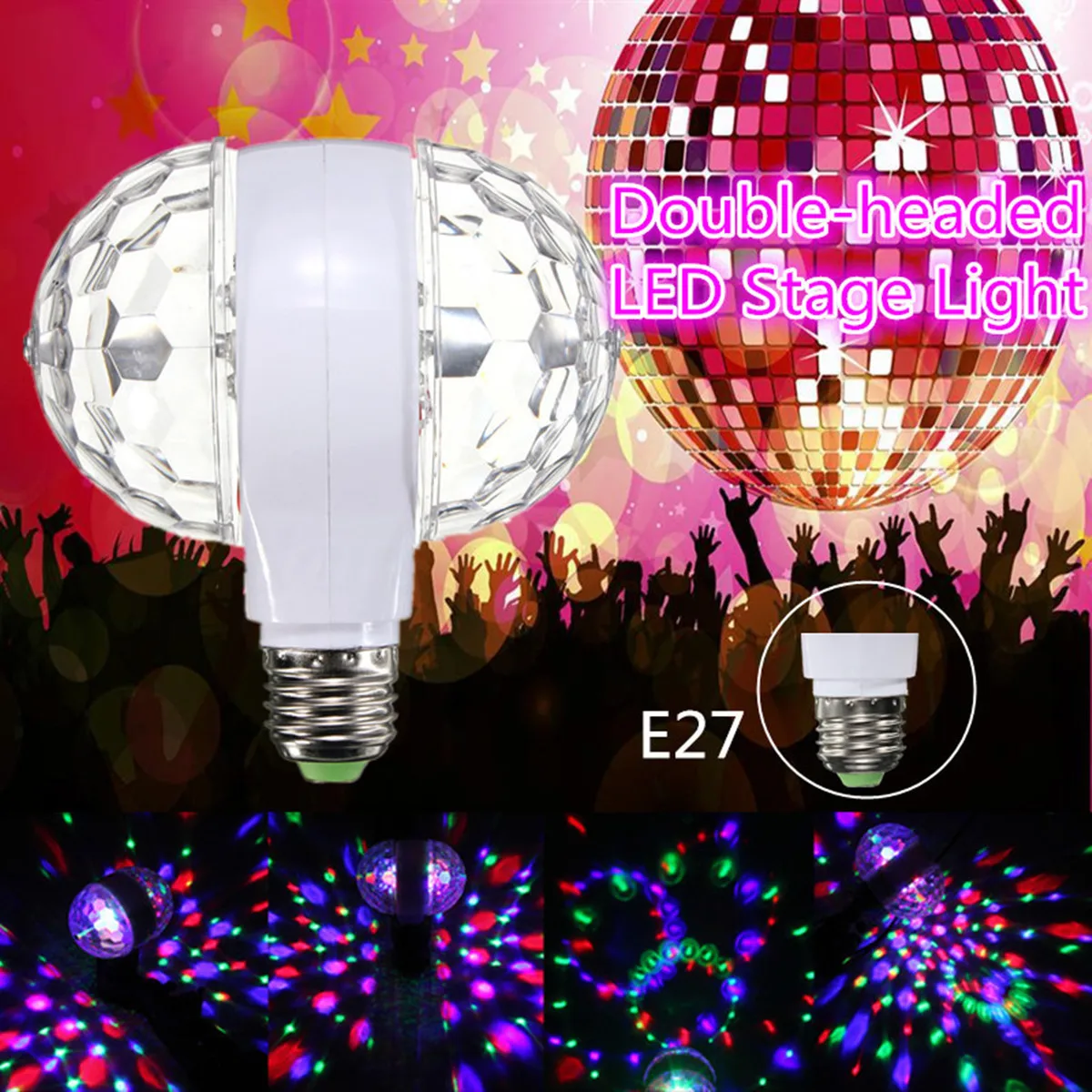 E27 6W Mini Stage Light Double Headed LED Ball Stage RGB Light Bulb