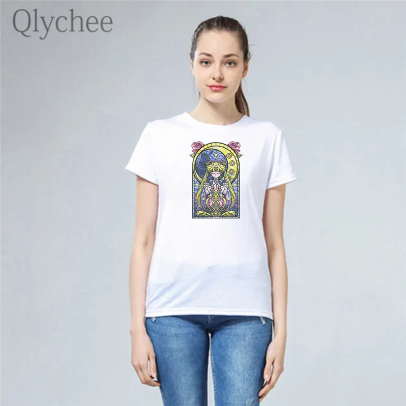 Женская белая футболка с принтом Сейлор Мун Qlychee Harajuku простая повседневная