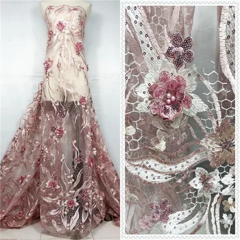 

Newest Elegant Appliqued colorful beads flowers with sequins party dress ZF85 Free Shipping good quality French Lace Fabric