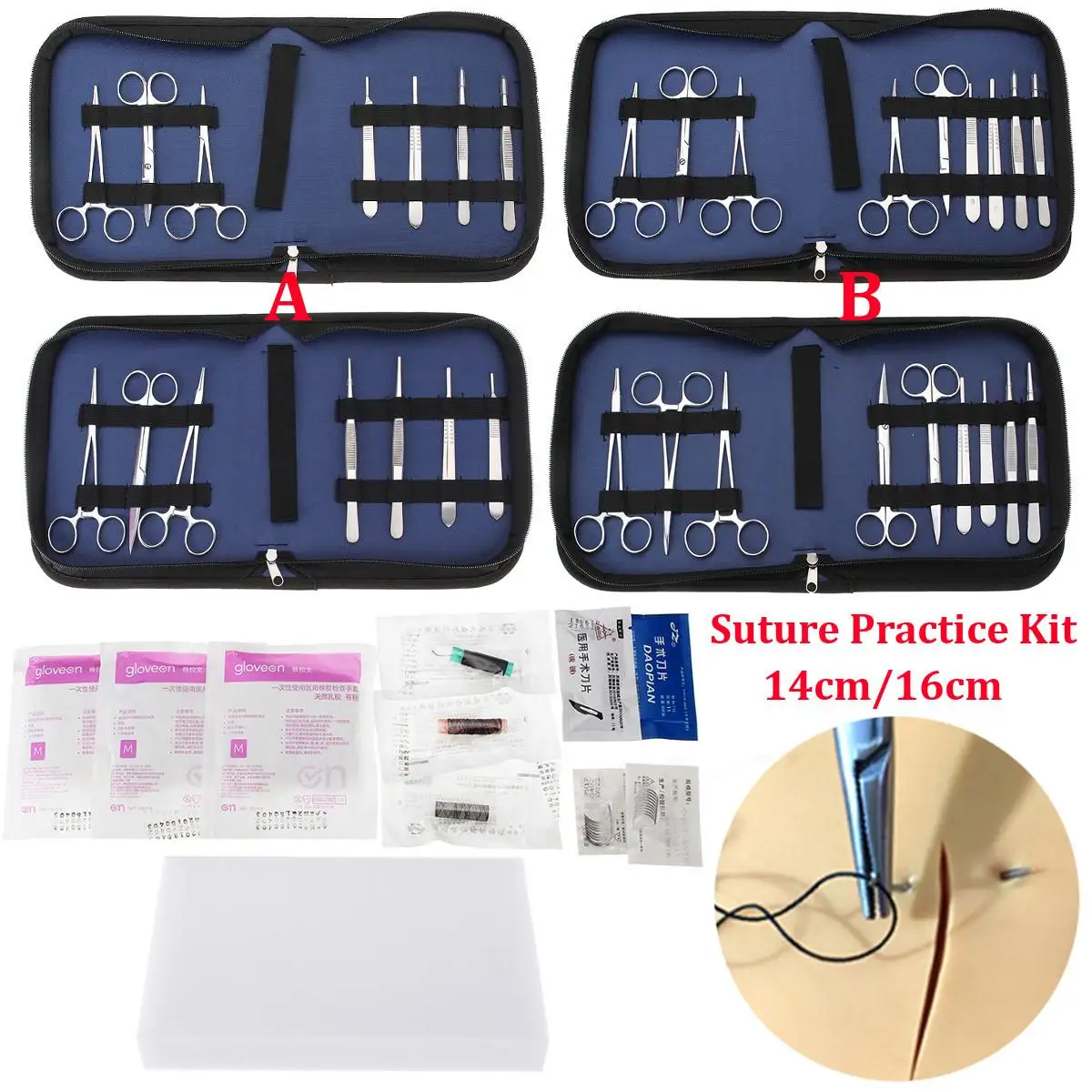 

18/21Pcs Surgical Suture Practice Tools Kit Medical Science Suture Operation Training Instrument Tool Kit For Medical Teaching