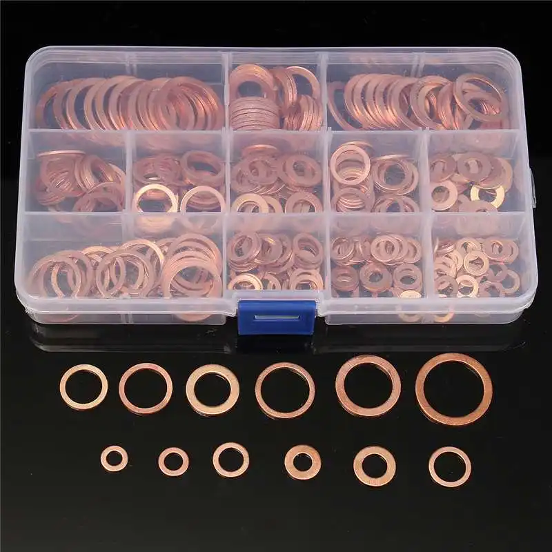 280PC Solid Copper Ring Washers Sump Plug M5 M20 Assorted Washer Set
