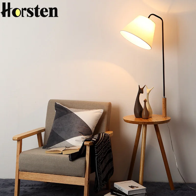 

Wooden Floor Lamp OAK Modern Living Room Bedroom Study Floor Standing Lamps White Fabric Wooden Floor Lights Home Decor