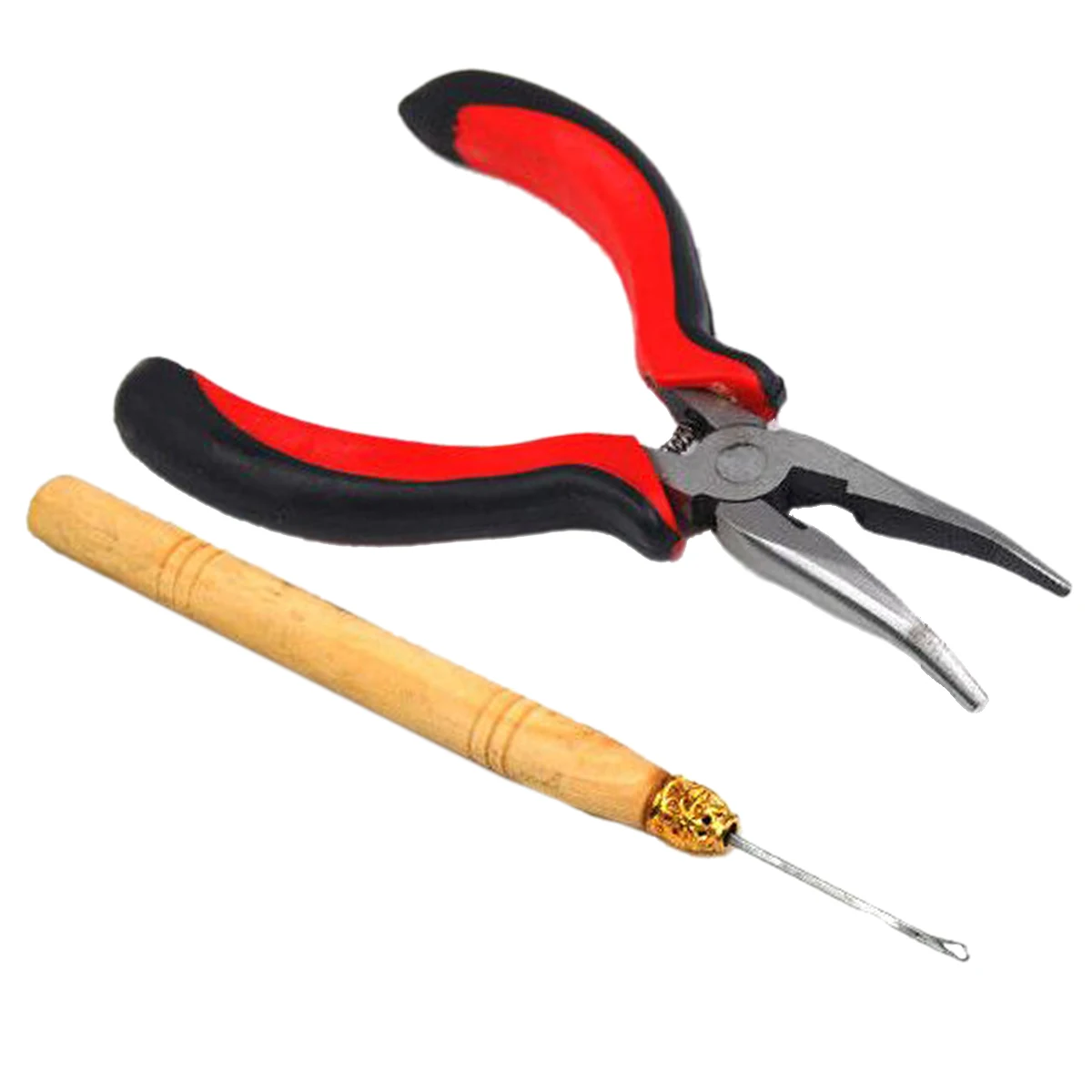 Mayitr 1set Professional Hair Extension Tool Kit Pliers + Crochet Hook + Wood Loop Hook Tool For Hair Extensions DIY Kits