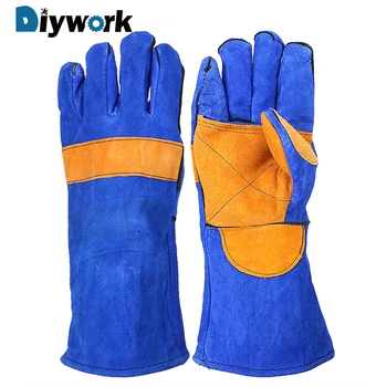 

DIYWORK 1 Pair Fireplace BBQ Gardening Leather Welding Gloves 35cm/40cm Heat Insulation Protective Gloves Welder Welding
