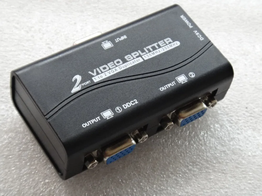 Black 1 to 2 ports VGA video splitter duplicator 1 in 2