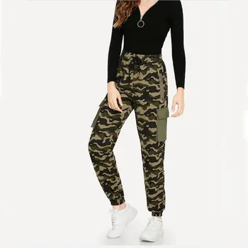 

S-XXL Women High Waist Camouflage Cargo Pants Fashion Capri Trouser Ankle-Length Sweatpants Streetwear Camo Pocket Belted Pants