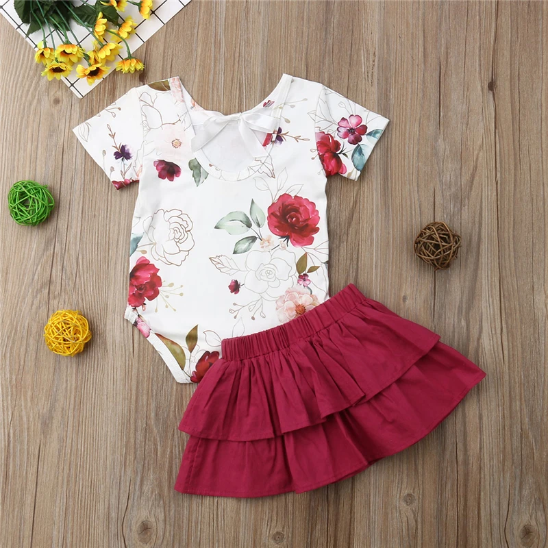 

Floral Spring Long Sleeve Bodysuit Tops Jumpsuit Tutu Skirts Costume Suit Outfis Clothing Outfit Newborn Baby Girls Clothes Set