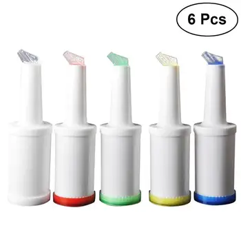 

6pcs Pour Bottles Plastic Portable Reusable Lightweight Functional 1L Bartender Juice Bottle for Liquor Fruit Juice