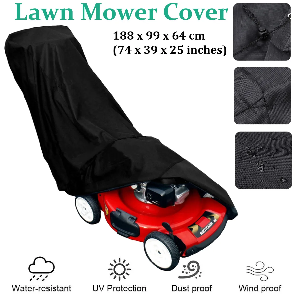 

79*39*25 Inch Waterproof Polyester Fiber Lawn Mower Cover Dust Outdoor Rain Cover UV Protection For Yard Garden
