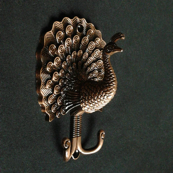 Peacock Decorative Wall Hook Metal Wall Hooks / Antique Brass