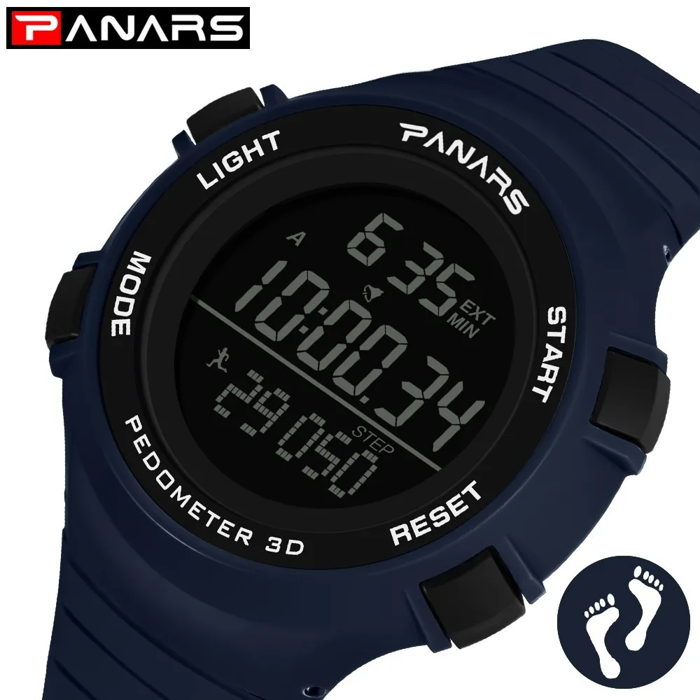 PANARS Pedometer Digital Watch Sport Running Watch Men LED Electronic Wrist Watches Man Water Resistant Stopwatch Alarm Clock