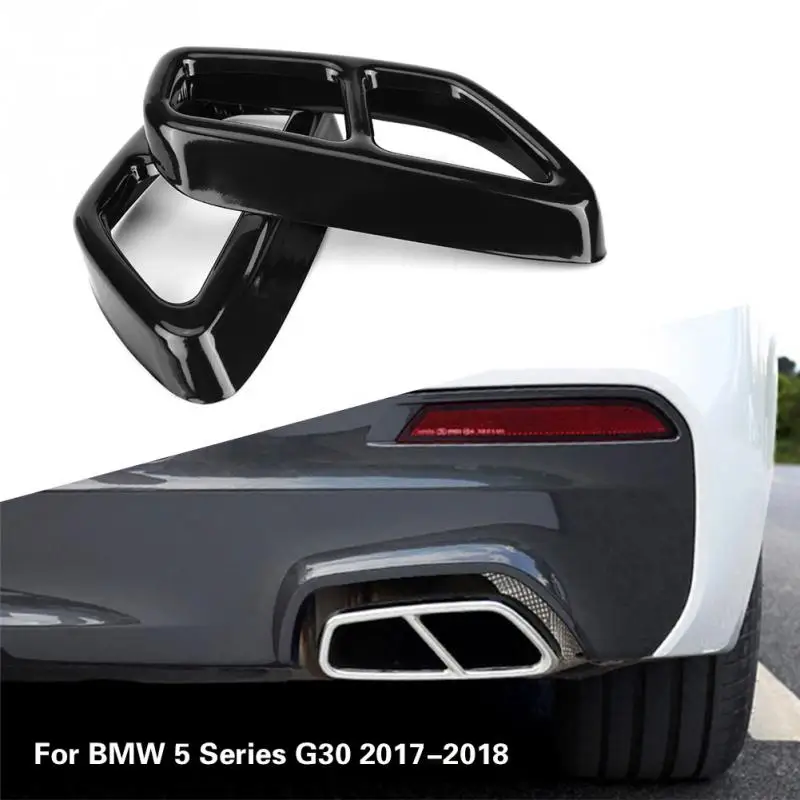 

2Pcs Car Stainless Steel Glossy Black Exhaust Tailpipe Cover Trim Frame for BMW 5 Series G30 2017-2018 Car Styling