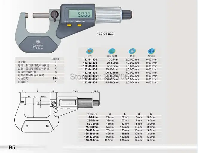 Xibei бренд 0-25 мм 25-50 мм 50-75 мм 75-100 мм электронный наружный микрометр двойные функциональные ключи 0,001 мм цифровой микрометр