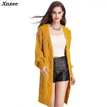 Women Long Cardigans Knitting sweater Autumn Winter Open Stitch coat long loose puff sleeve knitting coats female warm outwear dark grey knitting long sleeves loose cardigans