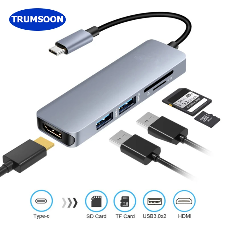 Trumsoon Type-C Thunderbolt to HDMI USB3.0 HUB Adapter SD TF Card Reader for MacBook Samsung Huawei Trumsoon Type-C Thunderbolt to HDMI USB3.0 HUB Adapter SD TF Card Reader for MacBook Samsung Huawei