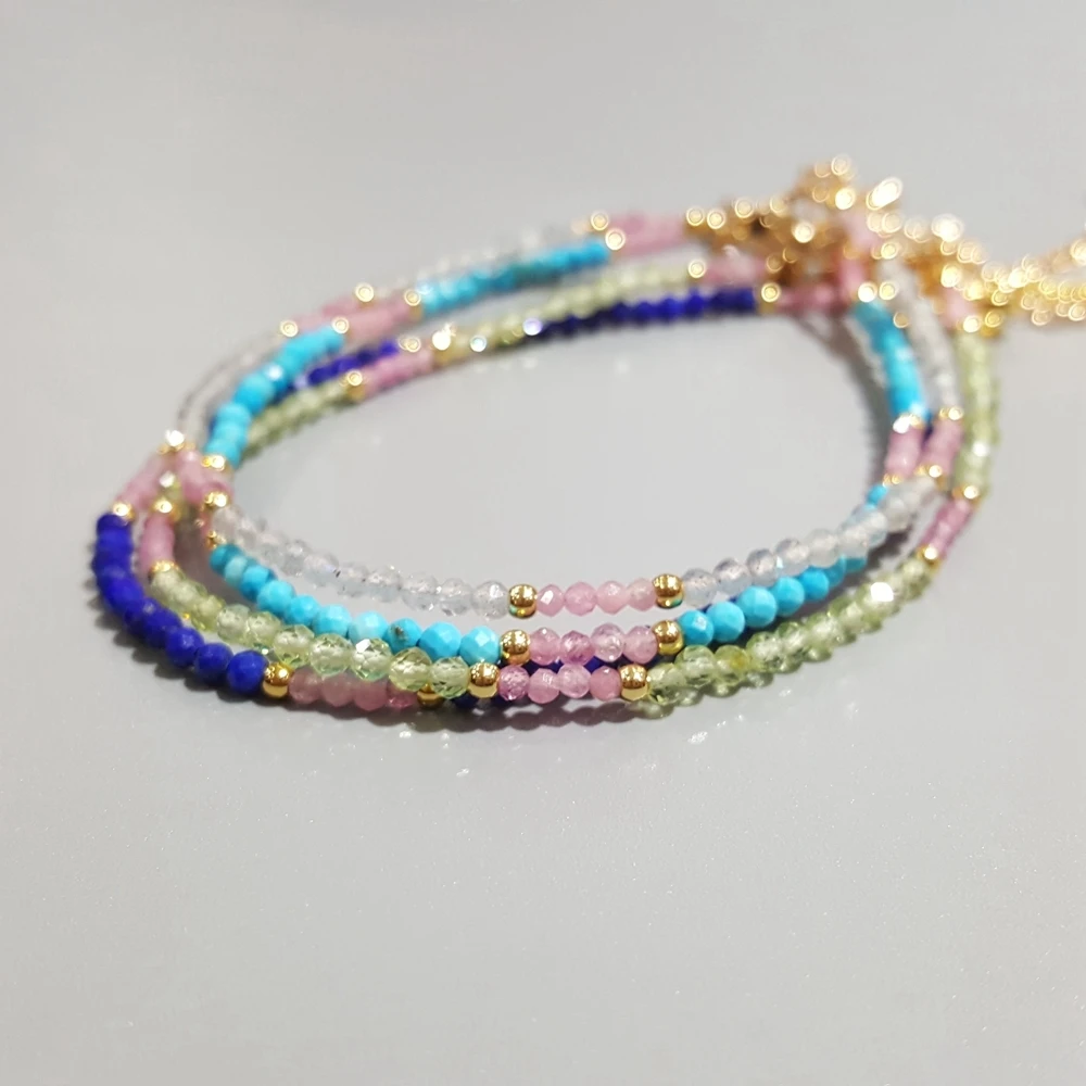 

LiiJi Unique Natural Stone Lapis lazuli Peridots Labradorite Pink Tourmalines Turquoises Bracelet 1pcs