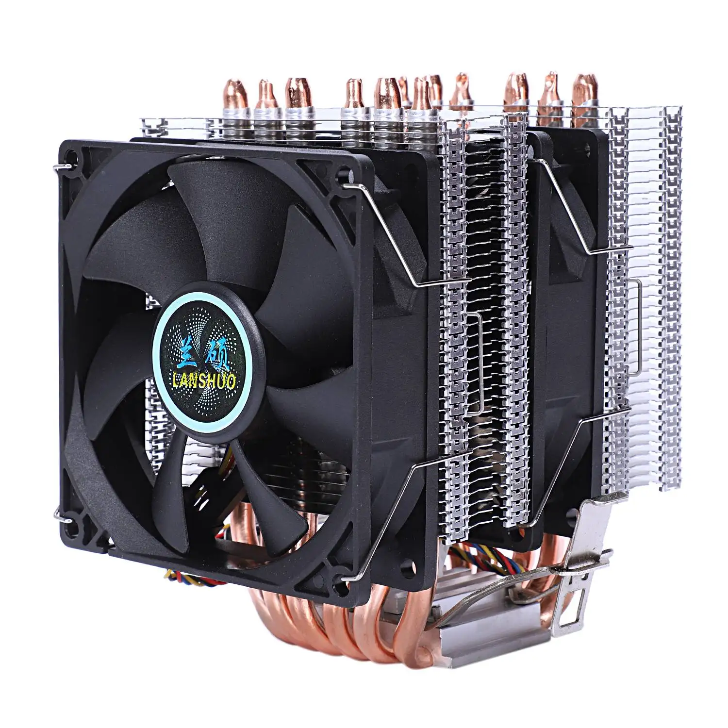 Lanshuo 6 тепловая трубка 4 провода без светильник двойной вентилятор Cpu вентилятор Радиатор кулер теплоотвод для Intel Lga 1155/1156/1366 охладитель тепла