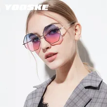 YOOSKE Винтаж солнцезащитные очки с многоугольной оправой для женщин прозрачные линзы защита от солнца очки женский ретро Ромб Дизайн Малый Стекло шестиугольник метал