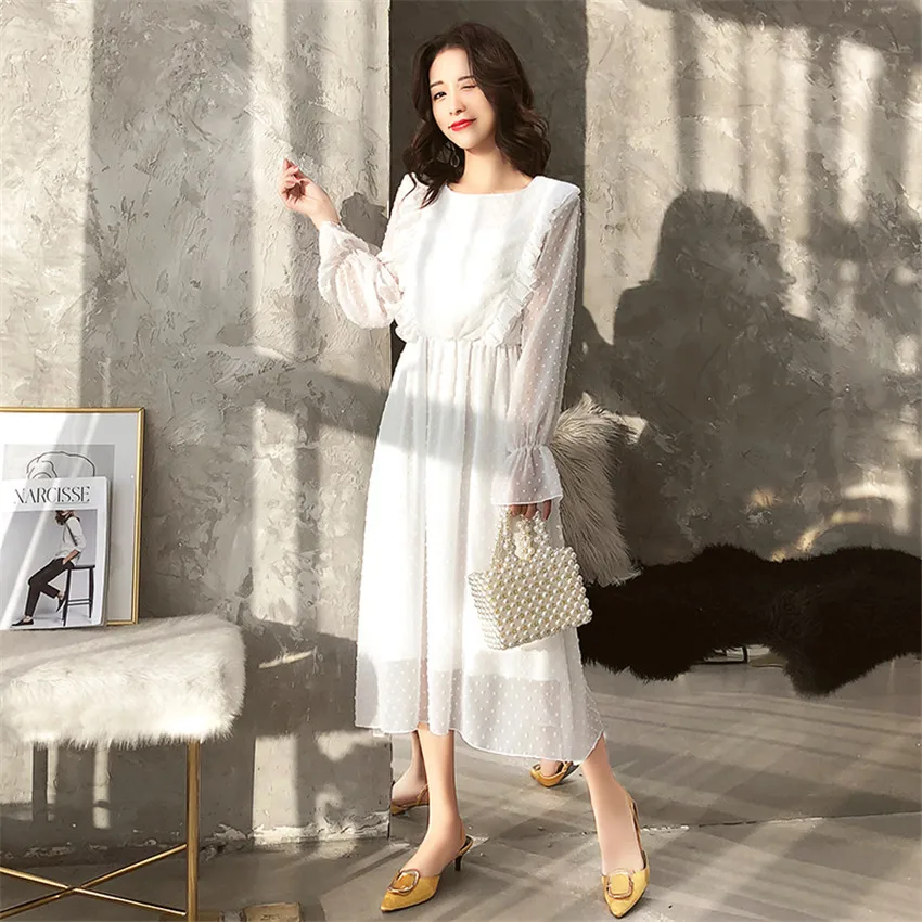 Шифоновое Платье длинное летнее платье белое Vestidos De Verano женское в горошек с