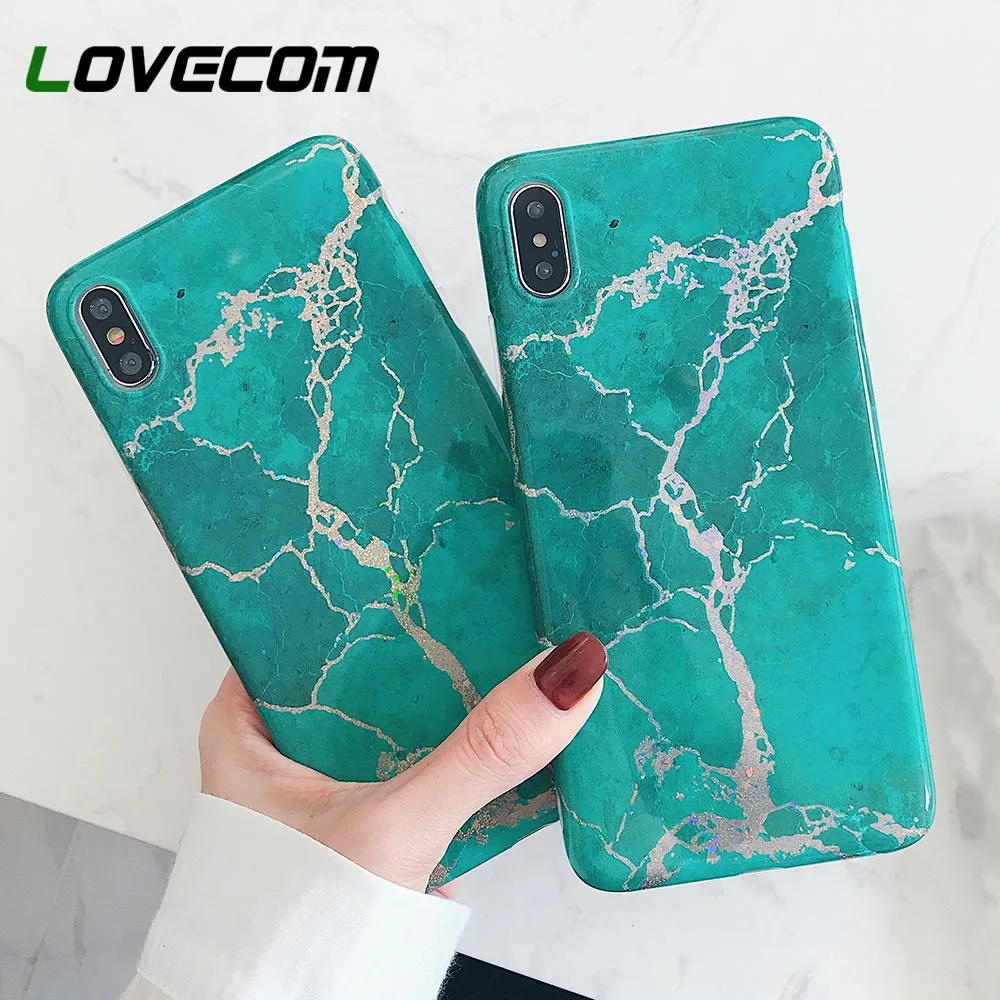 

LOVECOM Vintage Marble Texture Cases For iPhone XS Max For iPhone XR XS X 6 6S 7 8 Plus Soft IMD Emerald Phone Back Cover Gifts