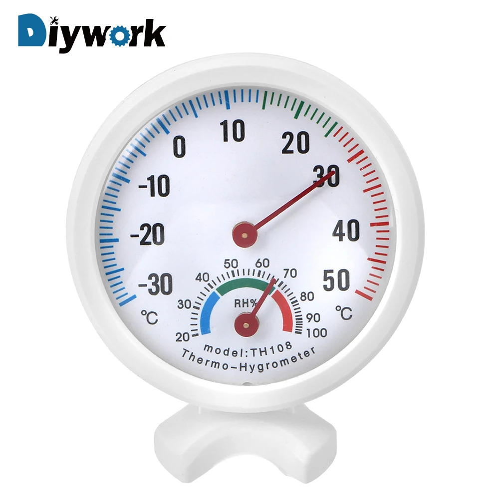 

DIYWORK 2 in 1 Thermometer Hygrometer Temperature Humidity Meter Gauge Mini Round Measuring Tool Clock-shaped Wall-mounted
