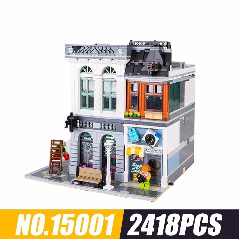 

Lepin Block Streetscape Series Brick Bank Multi-storied Building High Spelling 2418pcs Building Block Alpinia Oxyphylla 15001