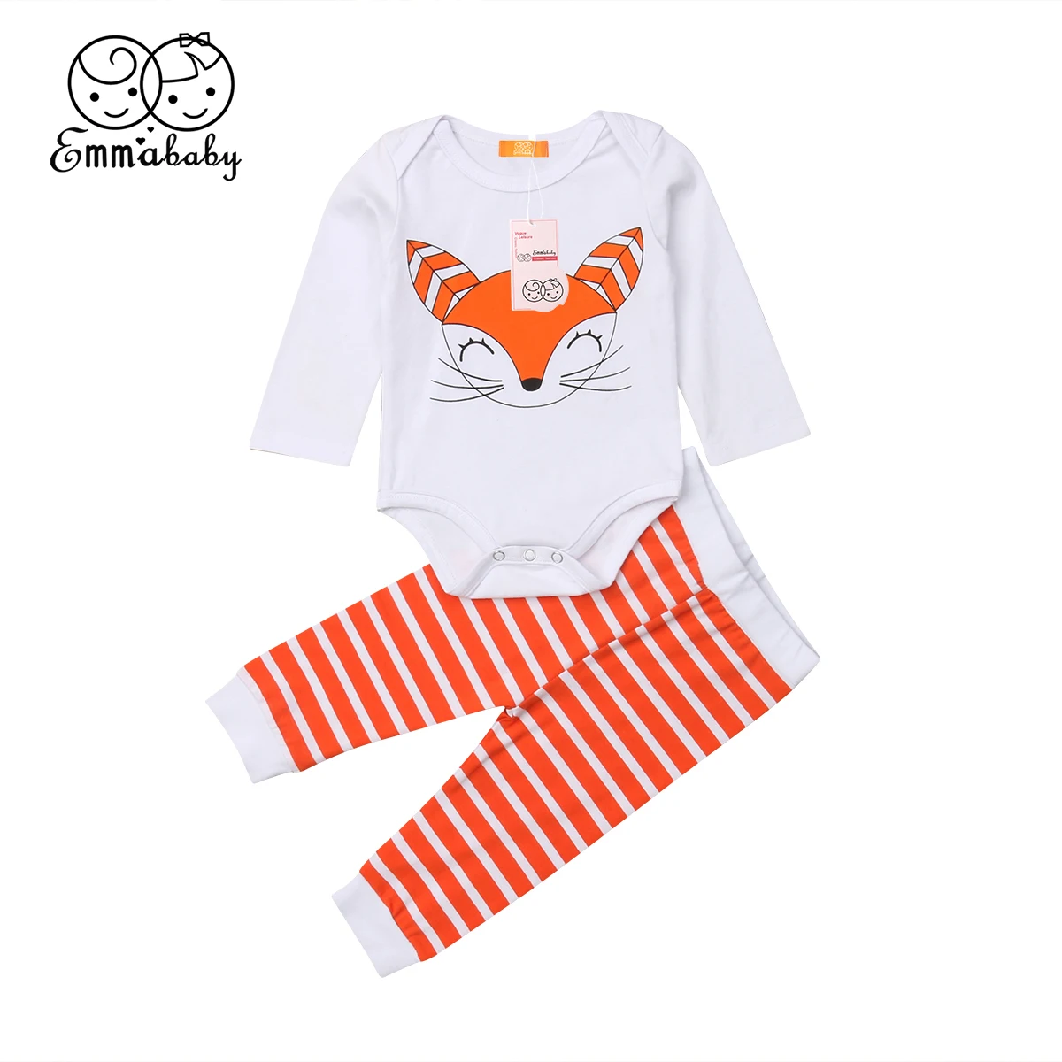 

2Pcs Newborn Baby Boys&Girls Clothes Cartoon Print Romper Tops+Stripe Long Pants Toddler Girl Clothes Outfits Casual Clothes