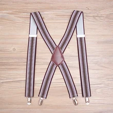 Полосатые унисекс подтяжки для мужчин большие размеры 3,5 ширина 4 зажимы подвески регулируемые эластичные X сзади женские подтяжки для брюк
