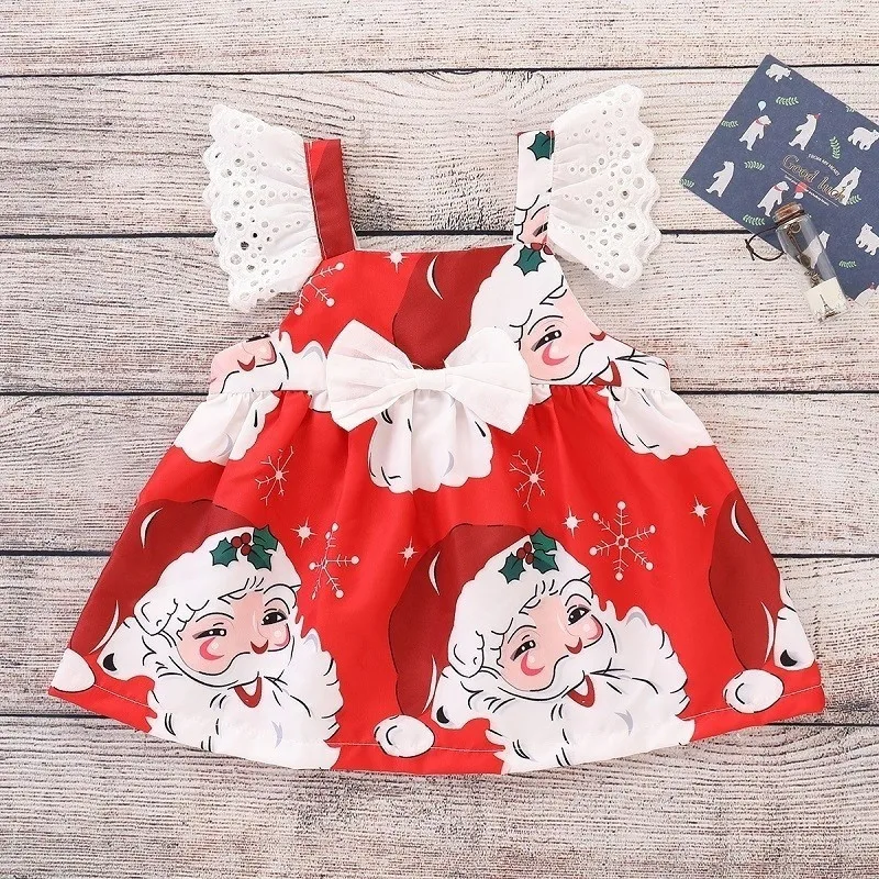 Baby girls fashion cute Christmas dress princess party cotton print