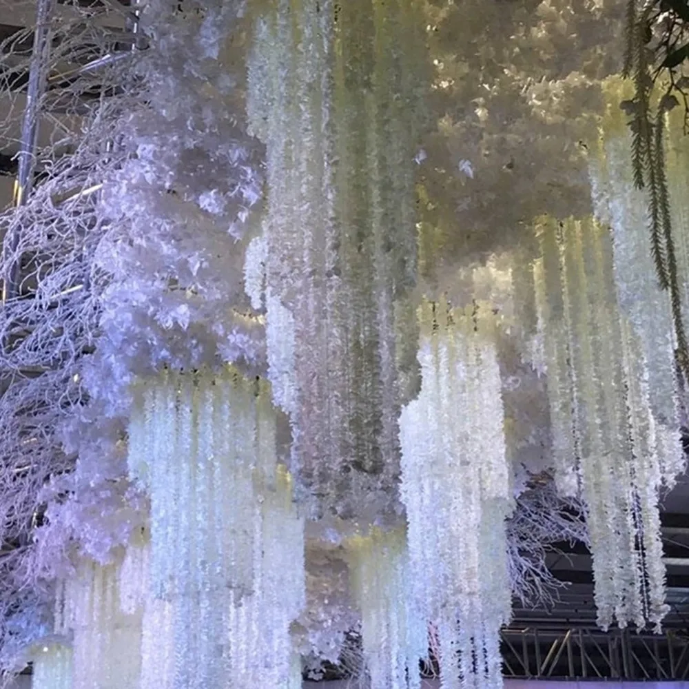 Guirnalda de Flores artificiales para el hogar, Flores de ratán, vid blanca, de 120 cm, decoración de fiesta de boda Guirnalda de Flores artificiales para el hogar, Flores de ratán, vid blanca, de 120 cm, decoración de fiesta de boda