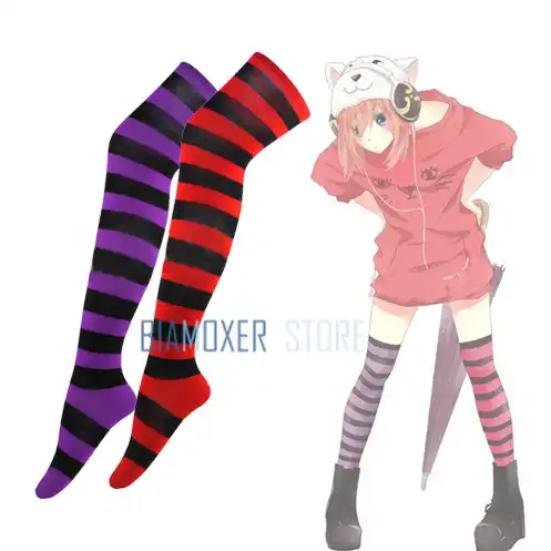 送料無料赤紫黒アニメパンティ ストッキングwithガーターベルトストライプコスプレcosのストッキングアクセサリー Striped Stockings Red Panty Stocking With Garterbeltblack Striped Stockings Aliexpress