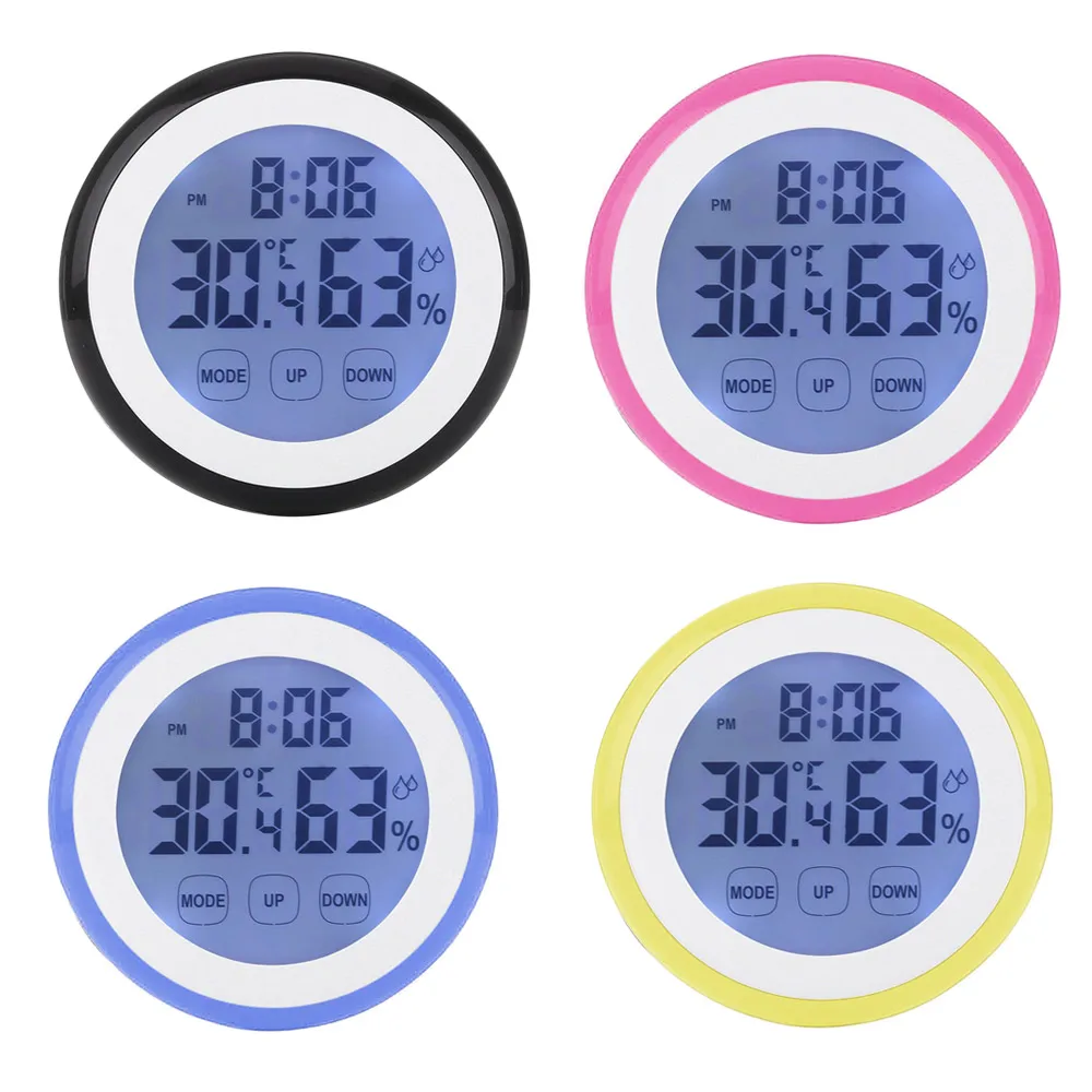 

Indoor Digital LCD Thermometer Hygrometer Backlight Clock Touch Screen Electronic Temperature Humidity Meter Home Decor