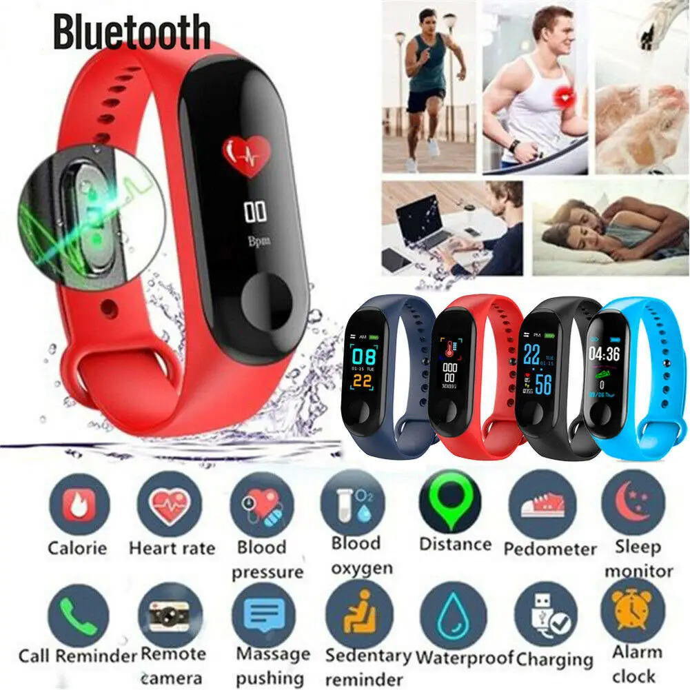 

M3 Bluetooth Smart Watch Wristbands Waterproof Heart Rate & Blood Pressure Monitor Fitness Tracker