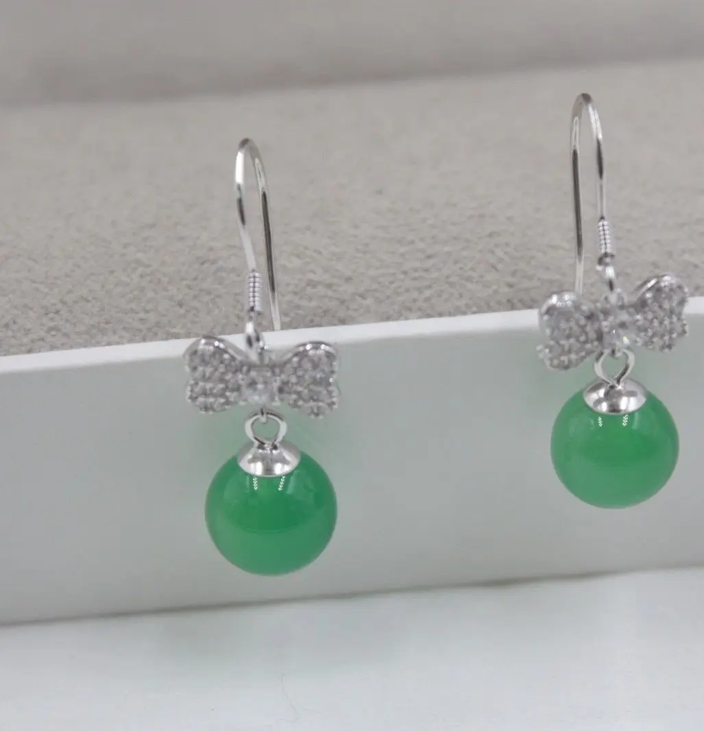 

Natural Green Chalcedony Round Ball Drop Earrings in Solid 925 Sterling Silver