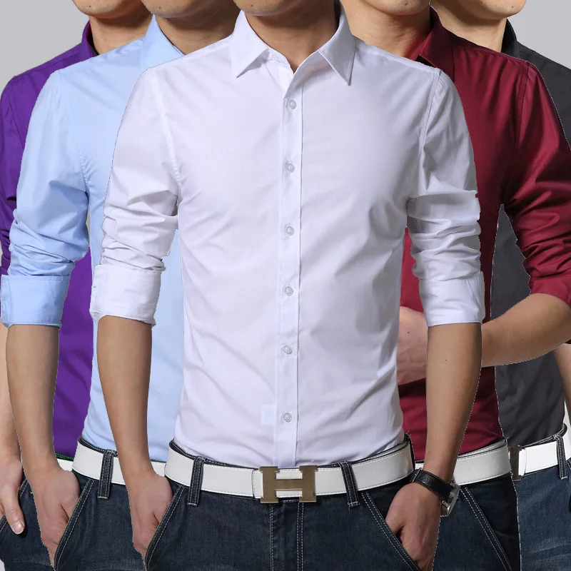 

New 2019 Men's Solid Color Shirt Slim Fashion Long Sleeve Shirt Casual Business Men's Shirt Men's Clothing