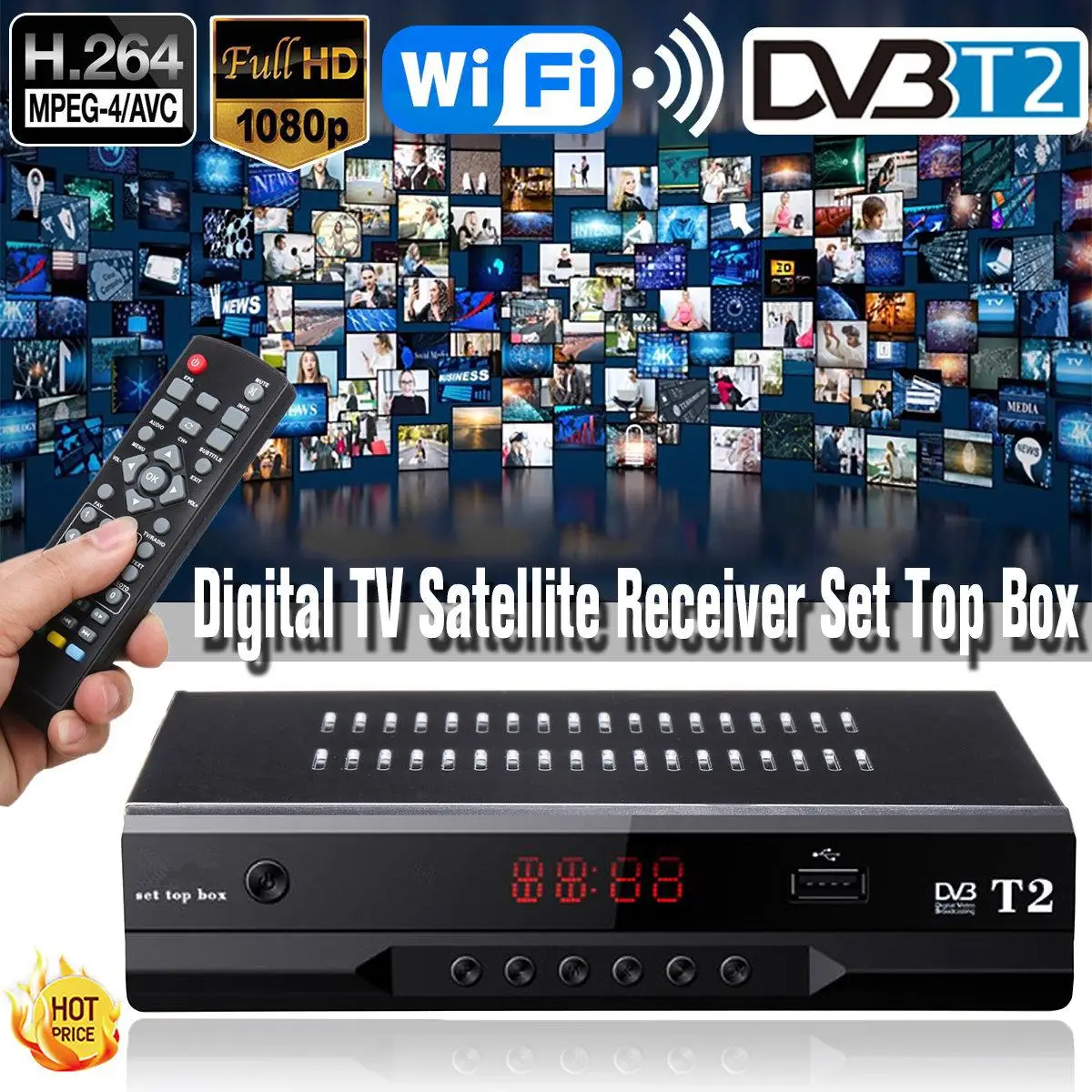 

Digital Smart TV Box Set Top Box DVB-T2 1080P Full-HD Quad Core Wireless WIFI Set Top Box Media Player TV Receiver