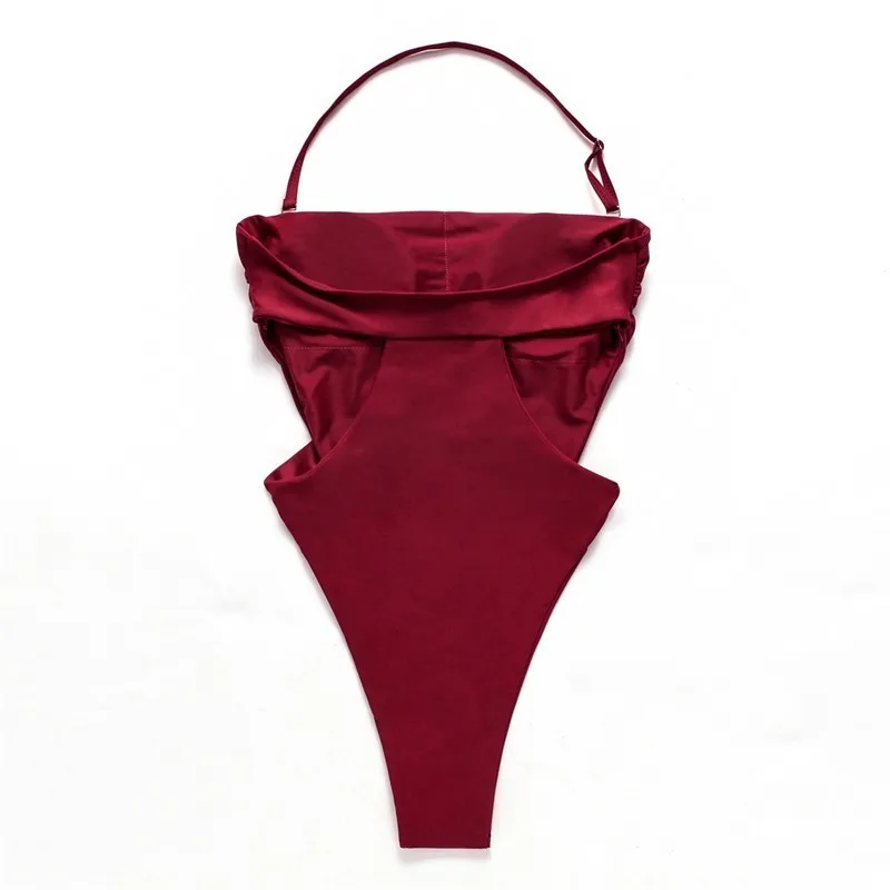 Sexy Solid One Piece Swimwear Women Halter High Cut Swimsuit Strapless Off Shoulder Bikini Set Female Summer Swimming Suit 2019