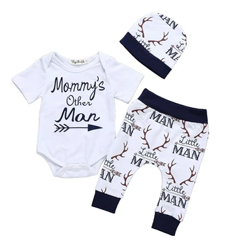 

Newborn Clothes Boy Costume Letter Print Romper Pants Hat Cotton New Born Baby Clothes Set Boys Set Clothing Infant Boy Clothing